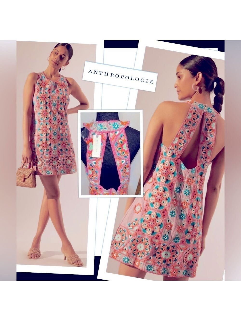 NEW Rare Anthropologie Feminine Beaded Embroidered Boho Floral Dress Size 2